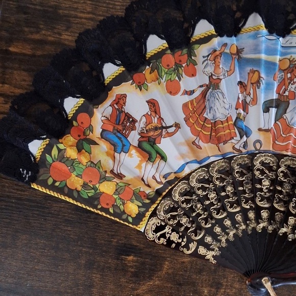 1980s/90s "La Tarantella" The Dance Fabric Lace Fan - Picture 5 of 10